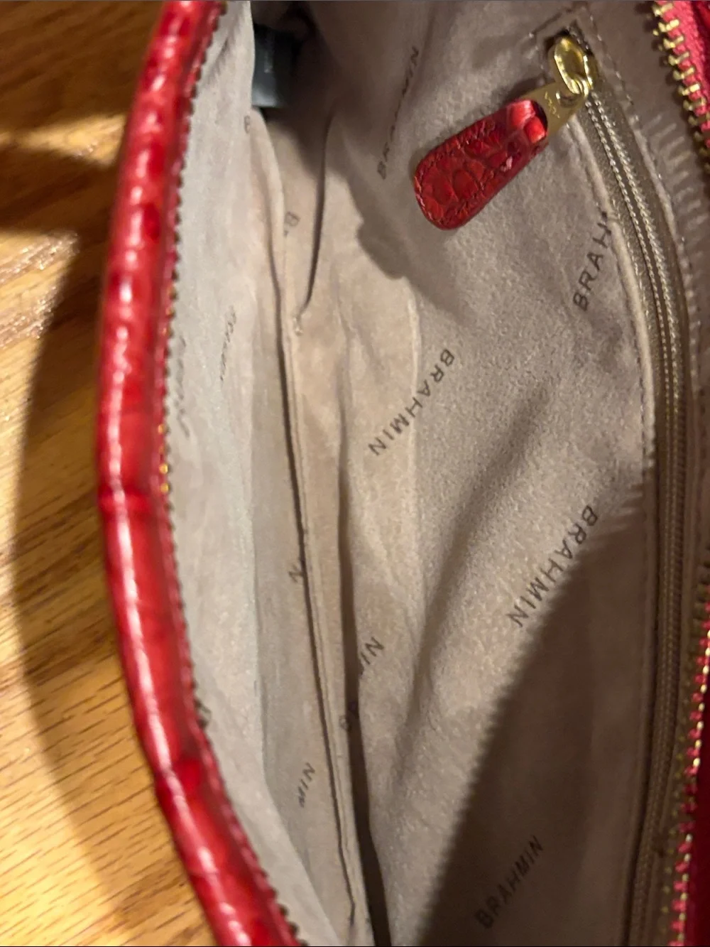 Brahmin Red Croc-Embossed Wristlet Clutch with Gold Plate